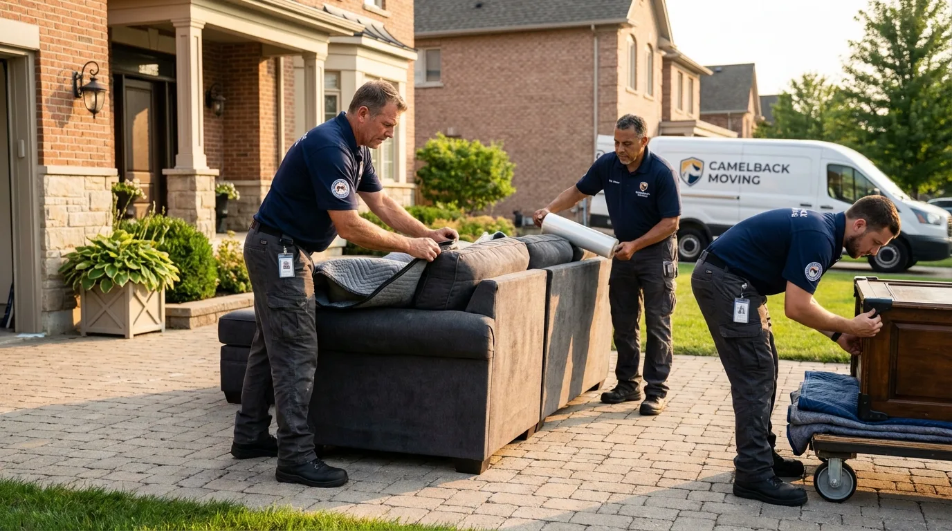 Large estate moving crew wrapping furniture in Missouri City, TX