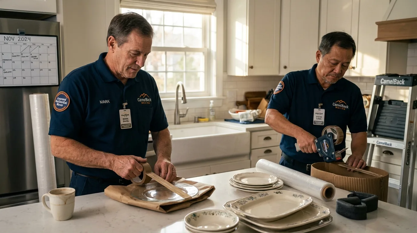 Professional crew packing kitchen dishware in Missouri City, TX